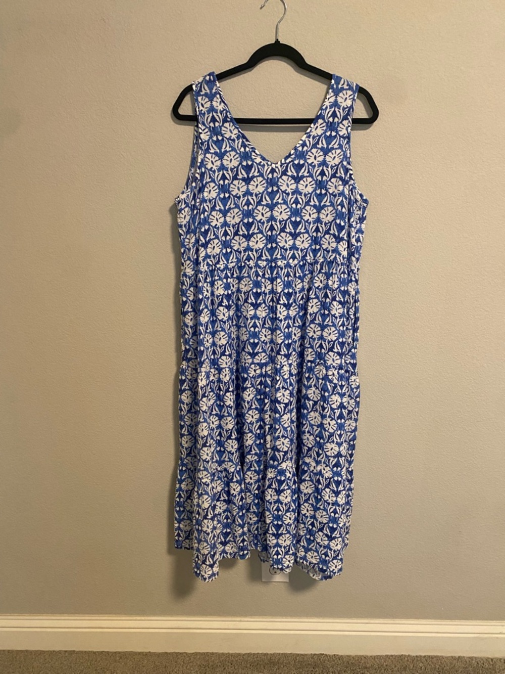 Sonoma Blue and White Printed V-Neck Midi Dress